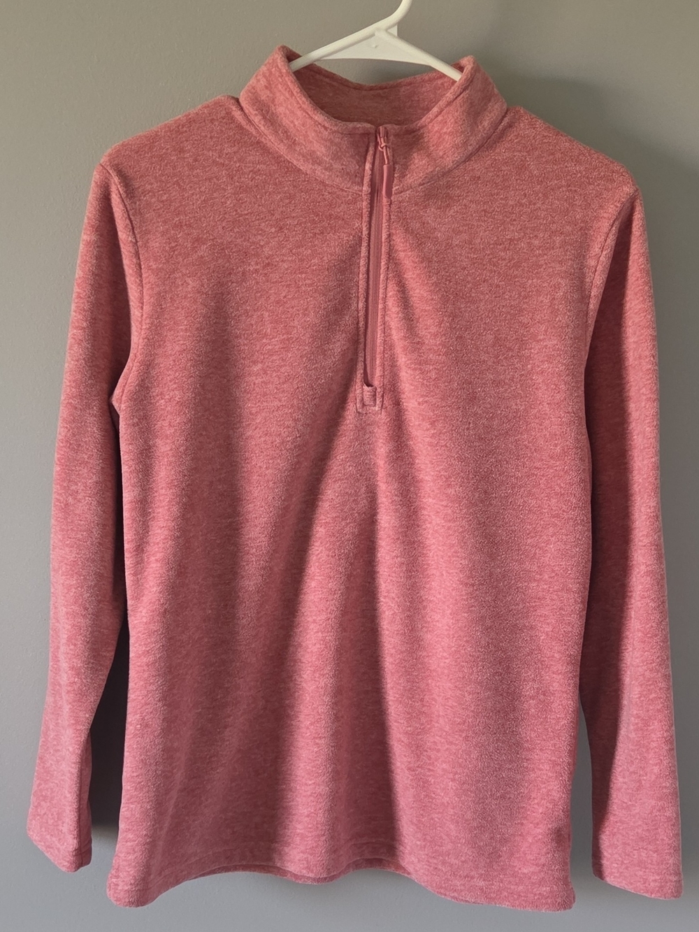Heathered Pink Quarter-Zip Mock Neck Fleece Pullover Size M